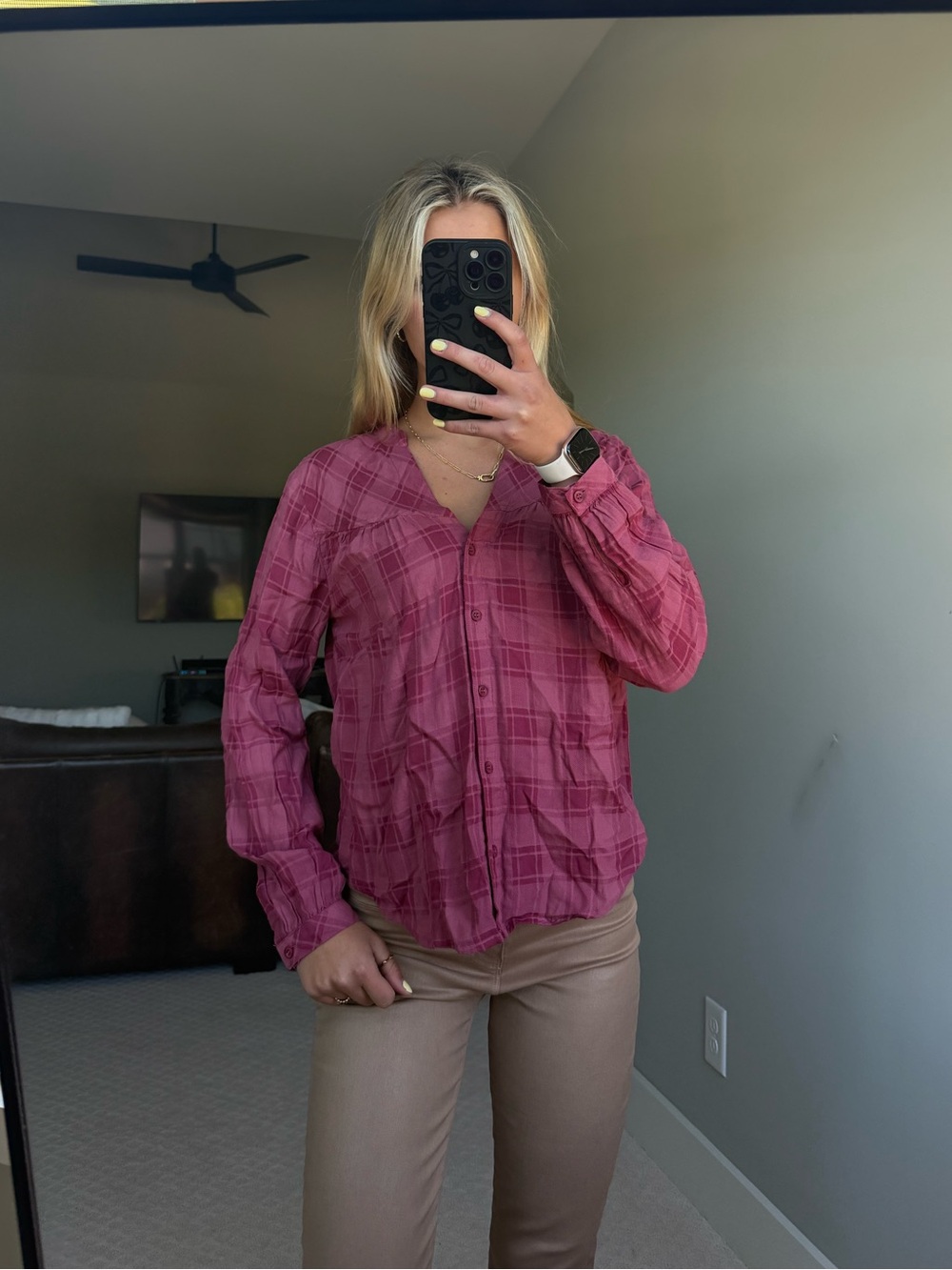 cloth & stone Dusty Rose Plaid Button-Up Blouse